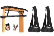AmazeFan Pull Up Bar Doorway with Ergonomic Grip & Ab Straps Home Gym Equipment