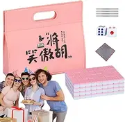 Diamine Mahjong Tile Set, Small Table Mahjong Game, Mahjong Board Game, Family Mahjong Game Includes Tablecloth, Carrying Bag, Dice, Tile Ruler for Family Leisure Time, Compact Mahjong Set for Fun