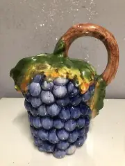 Vintage Grape Majolica Pitcher Decorati Mano Italy Handmade Ceramic Jug New