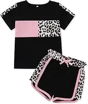 WESIDOM Toddler Baby Girl Clothes 12M-5T Cute Summer Outfits Short Sleeve T-shirt Tops Leopard Camo Printed Shorts Set