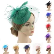 Women Veil Fascinator Hat Retro Pillbox Hat Feather Cocktail Party Headpieces