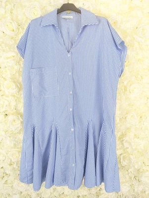 Adults School Uniform Dress. Free Size Ladies Size 16-18 blue and white check