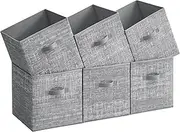 [SONGMICS] Storage Cubes, 13-Inch Non-Woven Fabric Bins with Double Handles, Set of 6, Closet Organizers for Shelves, Foldable, for Clothes, Cattail Gray UROB033G01