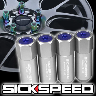 SICKSPEED 4 PC POLISHED/BLUE CAPS ALUMINUM LUG NUTS FOR WHEELS 12X1.5 L20