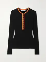 [Gabriela Hearst] Gabriela Hearst - Meade Crochet-trimmed Ribbed Merino Wool Top - Black - large large Black