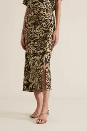 NEW Seed Heritage Midi Pencil Skirt Animal Print Front Split Size 10 RRP$139.95