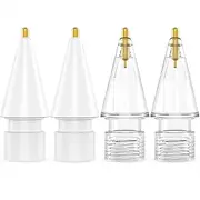 NIUTRENDZ 4 Pack Replacement Tips for Apple Pencil 2nd Generation and 1st Generation Fine Point Metal Tip, Wear-Resistant & Precise Control (1.95mm, White + Clear)