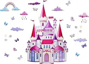 Pinenjoy Cartoon Castle Wall Decal Colorful Rainbow Clouds Butterfly Wall Stickers 39x30inch DIY Removable Self-Adhesive Vinyl Wall Clings for Girls Bedroom Nursery Classroom Living Room Decors