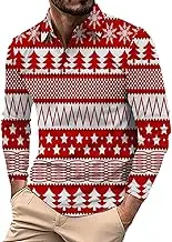 Men's T Shirts Pack and Autumn Casual Long Sleeve Buttoned Lapel Christmas Printed Long Sleeve T Shirt Tops 4 1