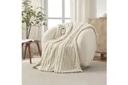 Dreamaker Chunky Embossed Fleece Heated Throw Natural - 130 x 160cm