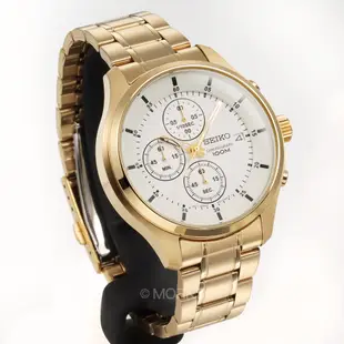 現貨 可自取 SEIKO SKS544P1 精工錶 手錶 43mm 三眼計時 白面盤 金色鋼錶帶 男錶女錶