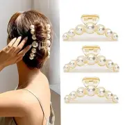 Big Hair Claw Clip,4.33 inch for Women,7 Pearls Barrettes 3 Count (Pack of 1)