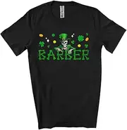 [Generic] Barber; Amazing St. Patrick's Day Leprechaun Skeleton; Barber Jobs Family Group Unisex T-Shirt