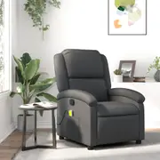 Massage Recliner Chair Grey Real Leather vidaXL