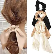 Bow Hair Scrunchies Elastic Hair Scarf Hair Ties 3 PCS, Hair Scarf Scrunchies for Women Silky Satin, Satin Silk Hair Ribbon Scrunchy Ponytail Holder for Thick Thin Hair Accessories for Teen Girls