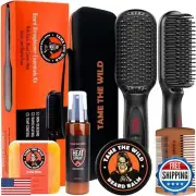 Tame The Wild Pro Beard Grooming Kit for Men - Heated Straightener with 12 Te
