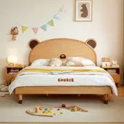 Kids Bed Frame with Solid Wood Framed Height-Adjustable Headboard/Children's Bed
