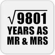 [Designsify] Gifts, 99th Anniversary Square Root of 9801 Years As Mr & Mrs, Drink Coaster Mat Wipe-Clean Non-Slip Non-Skid Cork Back, for Birthday Mom Dad Parents Fathers Mothers Day Party