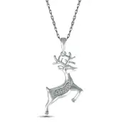Natural Diamond Accent Reindeer Pendant in Sterling Silver