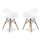 Aron Living Pyramid 17.5" Plastic and Beech Wood Armchairs in White (Set of 2)