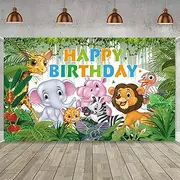 Yuanbigtai Jungle Animal Theme Background Birthday Party Decorations, Cute Wild Animal Elements,Happy Birthday Banner Forest Background Suitable for Birthday Party,Kids Birthday Decoration 6 X 3.6 Ft