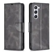For Samsung Galaxy S24 Case, Lambskin Texture, Folio PU Leather Wallet, Lanyard, Black