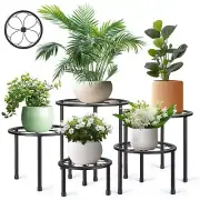 5 Pack Metal Plant Stands Anti Rust Indoor Outdoor Black for Garden Home