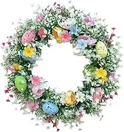 14 Inch Easter Egg Wreath Decoration, Spring Garland for Front Door, Table Artificial Flower Garland, Artificial Easter Hanging Anadem with ABS Foam Eggs Spring Farmhouse Window Wall Decor