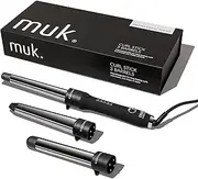 MUK. Curl Stick 3 Barrels Professional Series Hair Curler Set - 3 Interchangeable Titanium Barrels for Various Curls & Waves. Curling Iron with 5 Heat Settings & Ion Technology, Curling Wand Kit