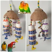 Cup Bird Toys. Bird swing with Coconut. paper cups bird toy balls.