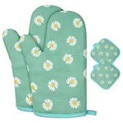 Oven Mitts and Potholders, BBQ Gloves Heat Resistant, 1 Pair Oven Mitts and 2