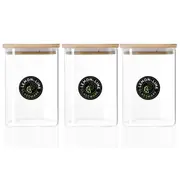 3x Lemon & Lime Camden 1.1L Glass Jar Square Storage Container w/ Bamboo Lid CLR