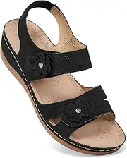 [FUDYNMALC] Womens Hiking Sandals Orthopedic Shoes: Comfortable Walking Wedge Sandals - Adjustable Hook Loop Casual Platform Sandals