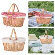 Picnic Basket with Handle Bread Basket Rattan Kitchen Organizer Practical