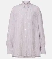 [Brunello Cucinelli] Brunello Cucinelli Monili striped linen shirt AU 6 brown