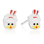 925 Sterling Silver Baby Bunny Cupcake Enamel Sleeper Studs Earrings Pushback
