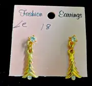 Vintage Gold Tone Dangle Drop Trees With Inset Crystals Pierced Stud Earrings 1”