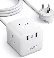 LENCENT Power Strip with USB, Cube Charging Station, Power Outlet Extender with 3 AC Outlets, 2 USB A and 1 Type-C Ports, 1.65M Extension Cord, Multiple Protection for Household Appliance