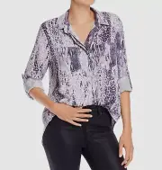 $164 Aqua Women's Purple White Long-Sleeve Button Front Blouse Shirt Top Size S