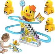 Dranng Duck Going up Stairs Toy, Electric Track Slide Stairs Coaster Toys, Duck Slide Toy for Kids Ages 3+, Early Educational Toys with LED Lights and Music
