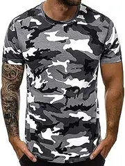 [Maiyifu-GJ] Men's Camo Crewneck Athletic T-Shirt Stretchy Camouflage Short Sleeve Shirt Tops Workout Military Pullover Tees