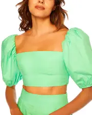 Susana Monaco Cotton Puff Sleeve Cropped Top