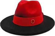 [Generic] Classic Fedora Hat Mens Womens Church Jazz Hat Dual-Color Gradient Pattern Fedora Hat Wide Brim Felt Hats