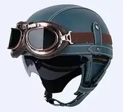 Leather Half Face Motorcycle Helmet ECE Approved Adults Retro Open Face Helmet Cruiser Electric Scooter Chopper Moped ATV Classic Jet Style Helmets H,S=54-56CM