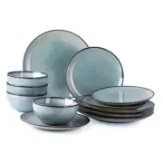 Ceramic Dinnerware Sets for 4, 12 Pieces Stoneware Plates and Bowls Space Blue