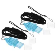 2Pcs Plastic Sports Whistles with Lanyard and Mouth Grip, Super Loud, Light Blue