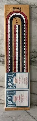 New! Bicycle Cribbage Board Game - Wooden 3-Track Color Coded - FACTORY SEALED