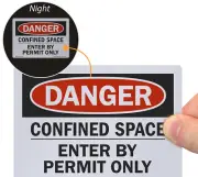 Danger Confined Space Reflective Label, 5 In. W 3-1/2 In. H, Pk 8, Fast Shipping