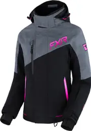 FXR Edge 2-in-1 Ladies Snowmobile Jacket, black-grey-pink, Size 40 for Women Black Grey Pink