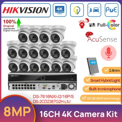 Hikvision 16CH 4K AcuSense CCTV System 8MP ColorVu IR Hybrid Light Camera Audio